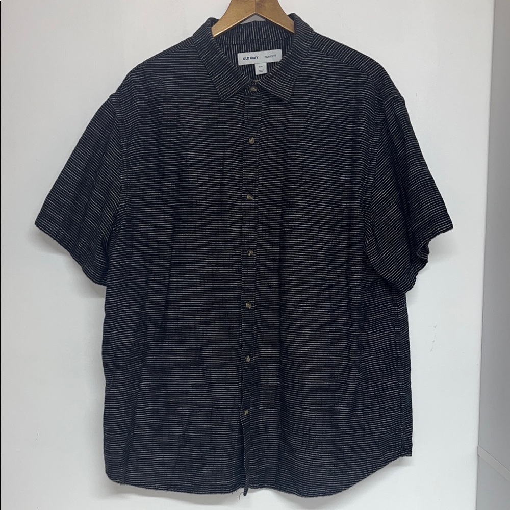 Old Navy XXL Men's Black and White Striped Button-Down Shirt 100% Cotton #preppy